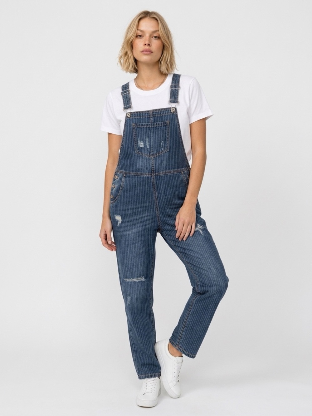 POL Blue Denim Pinstriped Overalls-Large